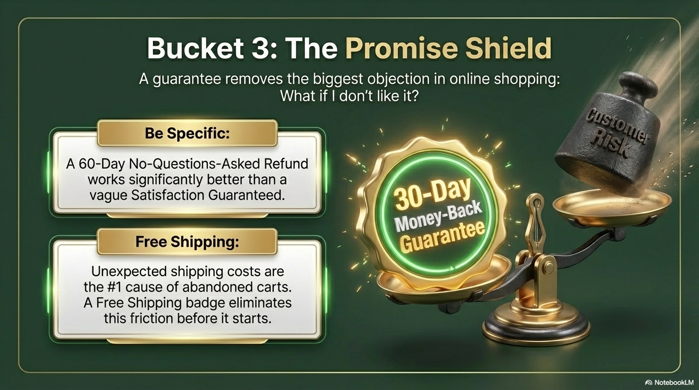 Bucket 3: The Promise Shield — guarantees and free shipping