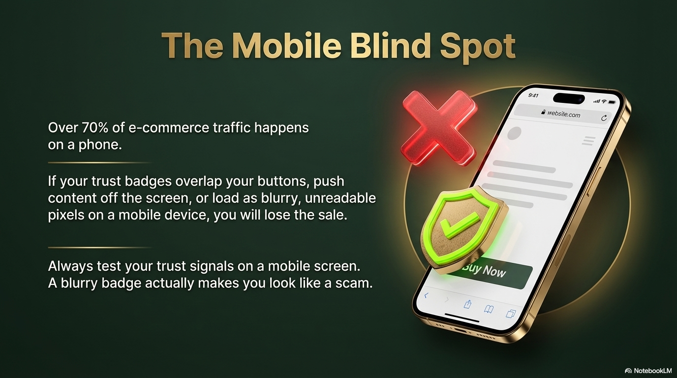 The Mobile Blind Spot — 70% of traffic on phone, blurry badges look like scams