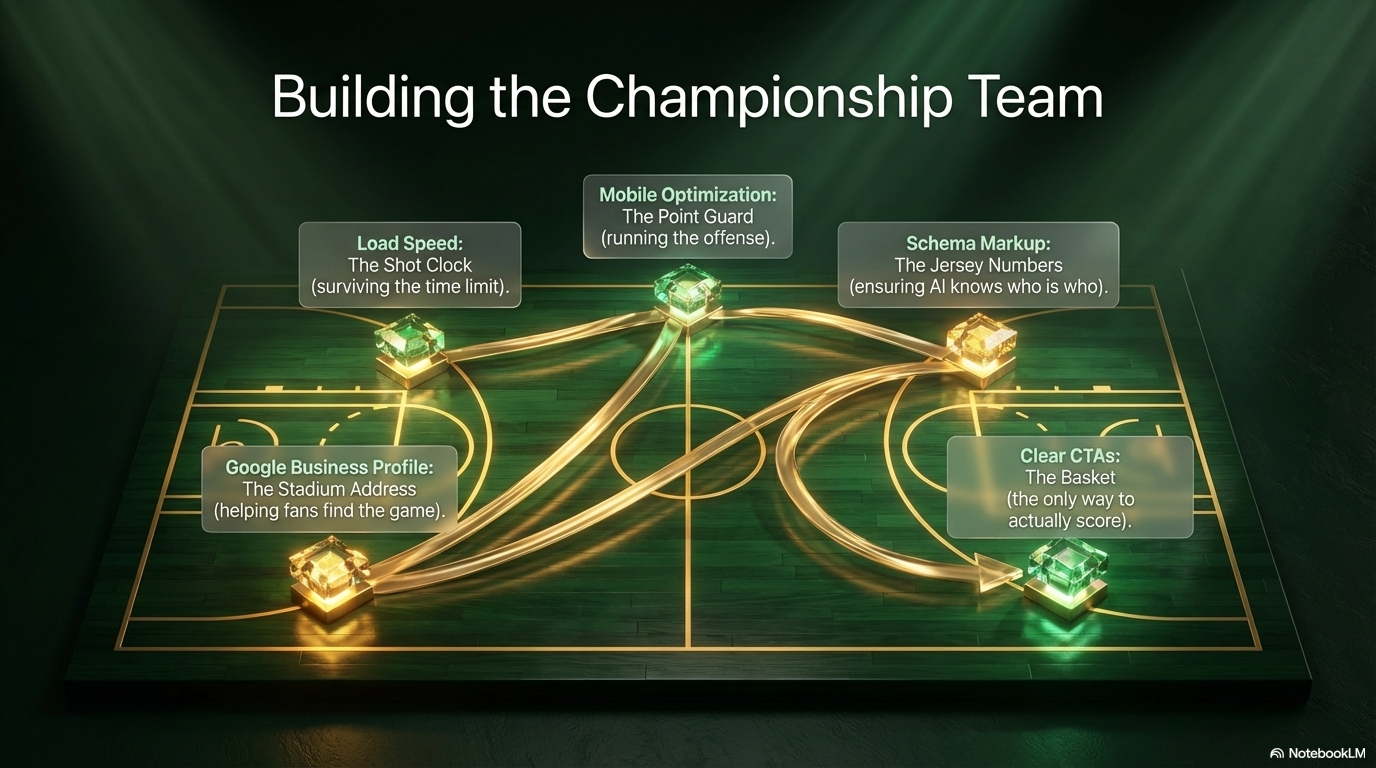 Building the Championship Team — sports analogy with 5 positions